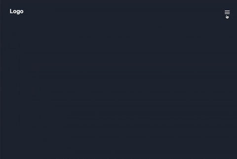 Full-screen mobile menu with animated icon