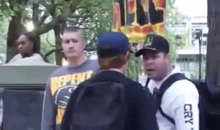 Antifa punk tries to sucker punch a proud boy, gets blocked
