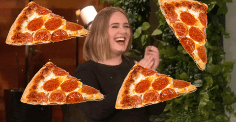 Memes de Pizza - Adele batendo palmas com fatias de pizza dançando