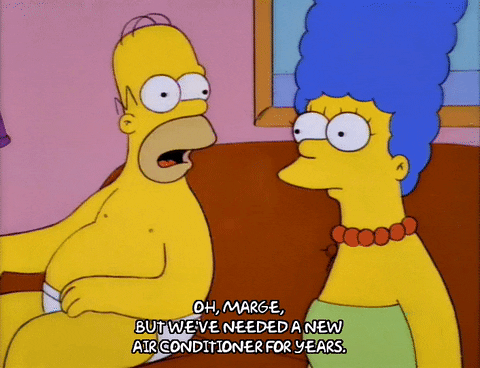 гомер Симпсон умоляет Мардж купить новый кондиционер