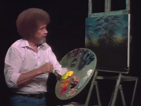 Bob Ross pintando pacientemente