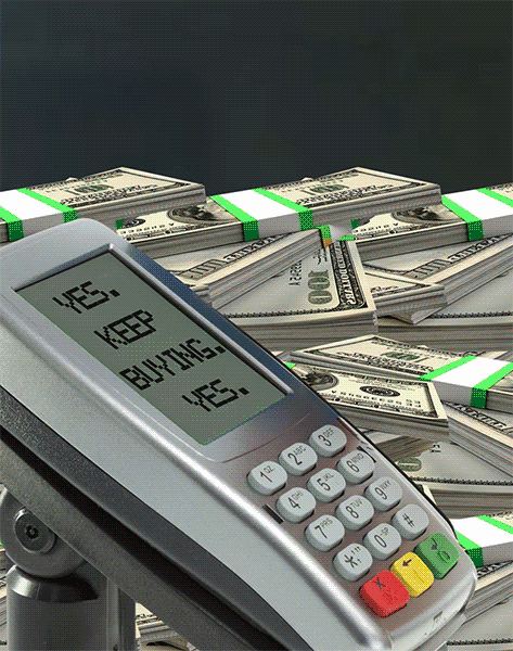 gif de máquina de cartão de crédito indicando o consumismo