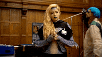 Person stretching their neck and getting ready, focused and prepared