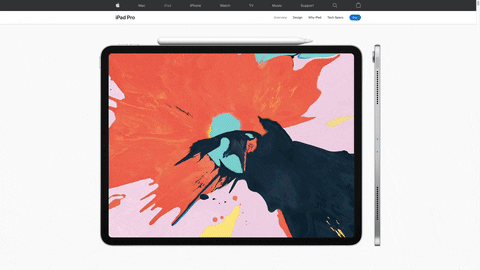 Use of horizontal scrolling to show the details of the iPad Pro.