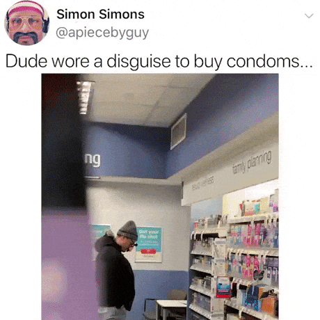 Dude wore a disguise to buy condoms in funny gifs