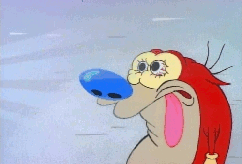 Ren from Ren & Stimpy's eyes are popping out of his head in response to a blue and yellow flashing light