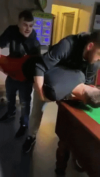 Playing pool with friends in funny gifs