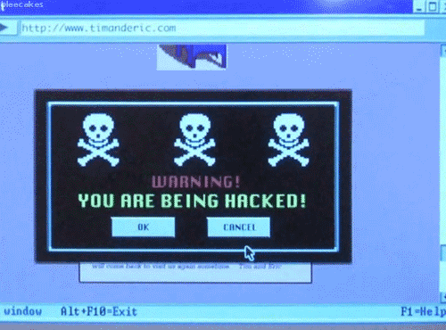 Screen showing a popup with the message "you are being hacked"