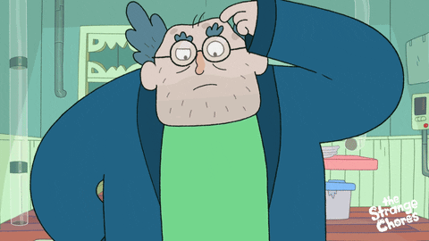 Gif of cartoon man scratching his head in confusion.