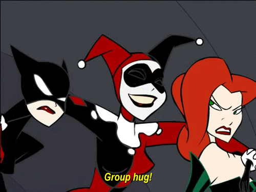 harley quinn groupe hug catwoman poison ivy