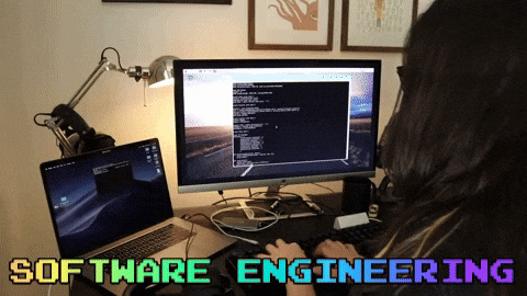 Gif with a parody of a software engineer typing fast