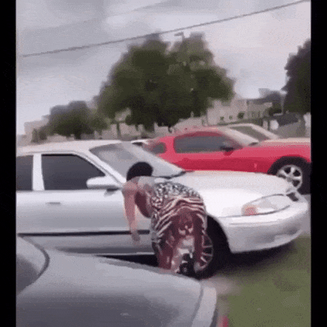 She was scratching exs car and got this in funny gifs
