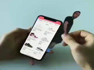 Animated gif of man using cutout to compare shoes while online shopping