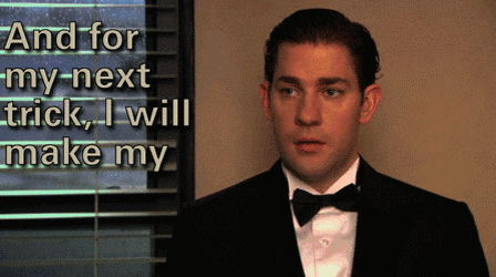 Jim Halpert in a tux animating his career disappearing