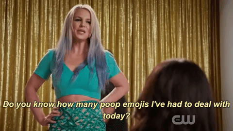 Gif of Britney Spears saying "Do you know how many poop emojis I've had to deal with today?" 