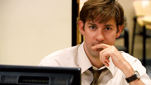 A GIF of Jim Halpert from the Office looking at the camera