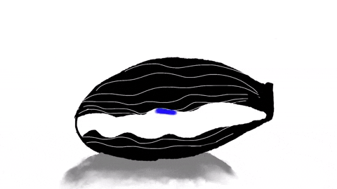 a clam opening to reveal a spinning Earth as a pearl