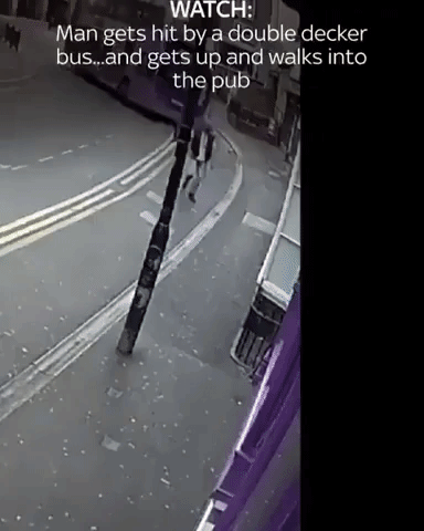 Man walk into bar just after hit by a bus in funny gifs