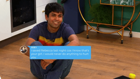 GIF of Shubham saying "Aw, that's so sweet" in response to a message from Joey
