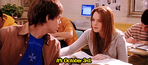 Quinceanera celebration with Lindsay Lohan's famous 'Mean Girls' quote on October 3rd and a group of people sitting at a table