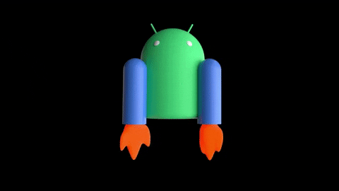 Robô do Android 13 com foguetes no lugar dos braços
