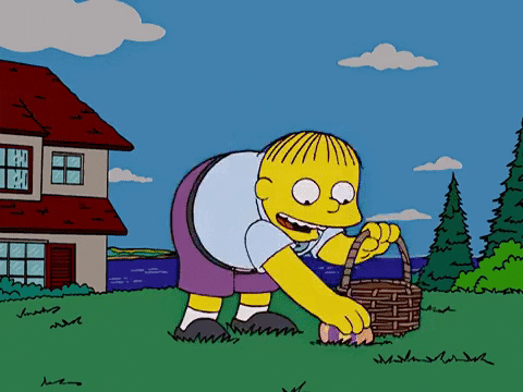 Gif of Ralph Wiggum from The Simpsons putting an egg in a bottomless basket