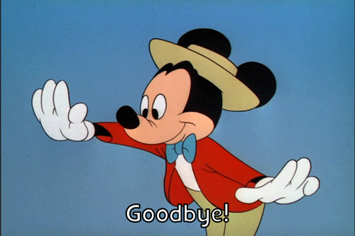 Mickey Mouse waving goodbye.