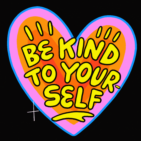 Animated heart with Be Kind to Yourself flashing inside it