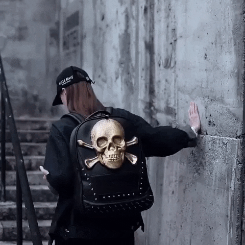 punk laptop backpack with 3D embossed skull & cross bones