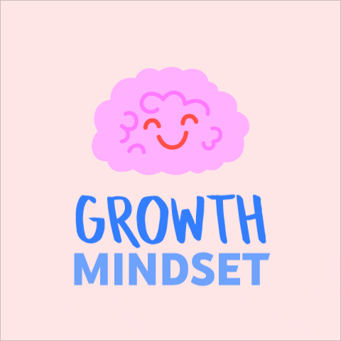 cartoon brain with growth mindset text