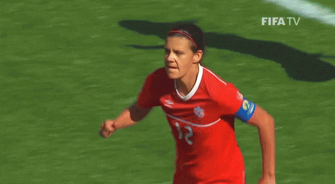 Christine Sinclair celebratig