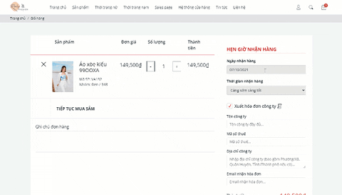 Thao tác chọn ngày giao hàng