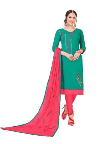 Generic Women's Slub Cotton Unstitched Salwar-Suit Material With Dupatta (Turquoise, 2 Mtr)