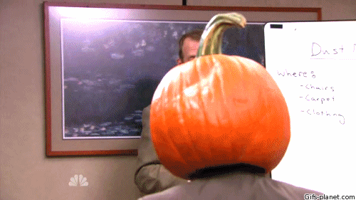 Pumpkin on Dwight's head from The Office