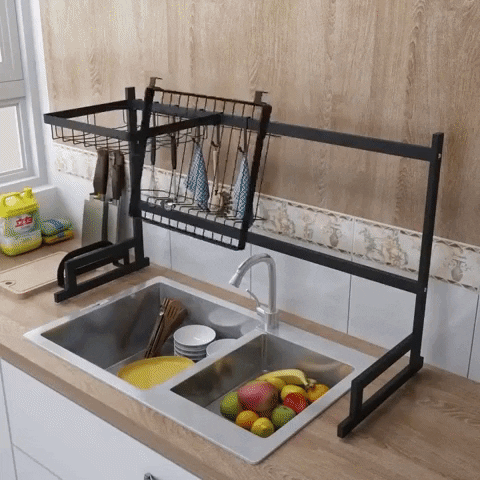 Over The Sink Dish Drying Rack 2 Tier Stainless Steel Large Adjustable Kitchen 