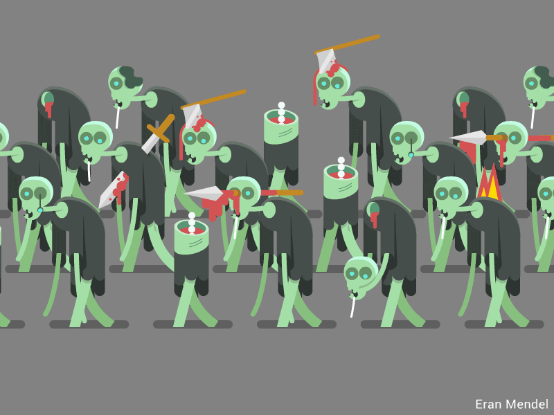 Animated iage of an army of zombies marching forward.