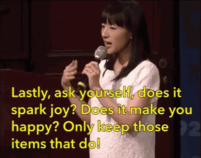 Marie Kondo offering advice on how to declutter