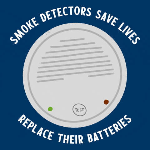 Gif of smoke detector with words: smoke detectors save lives, replace their batteries