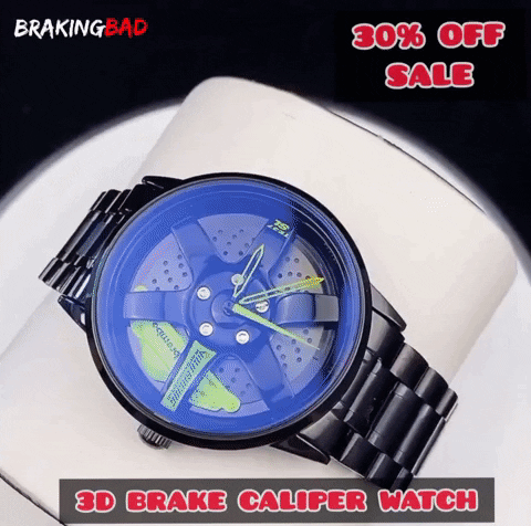 3D Brake Caliper Wheel Watch (Steel Strap) - Braking Bad. Engineered watch face with a 3D Brake Caliper, Disc & Wheel. 3D Brake Caliper Wheel Watch.