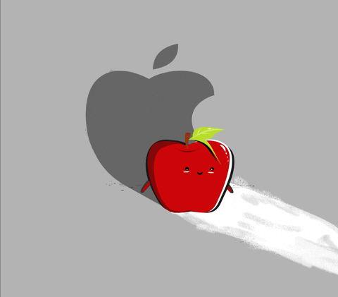 a light shining on an apple causes the Apple logo as a shadow