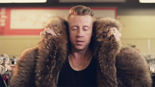 Macklemore ruffling a fur coat