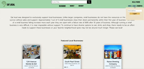 A gif preview of user logging in and favoriting local businesses