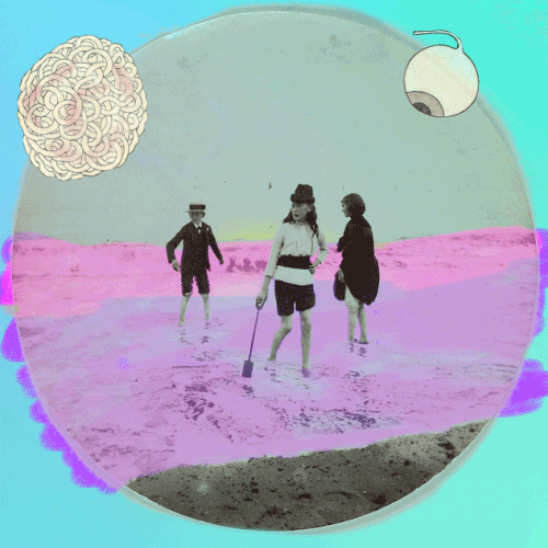 abstract art of three people on a beach