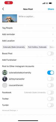 A gif showing how to add a reminder on an Instagram post.