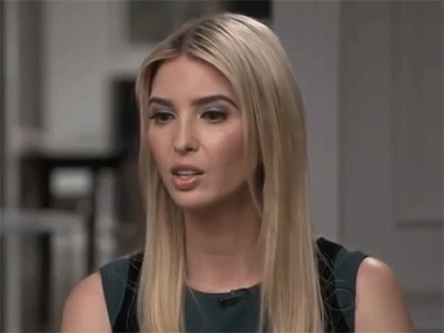 Ivanka Trump surprised as she sits down during an interview.