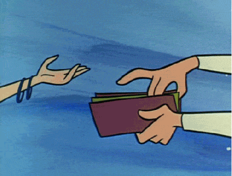 Animated gif of hands offering money while other hand takes the whole wallet