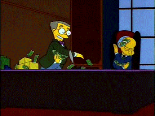 personajes de Los Simpson haciendo guerra de billetes