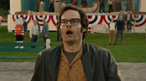 Richie Tozier (Bill Hader) staring into the sky and gasping