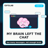 Animated character looking overwhelmed by a stream of messages and notifications flying past
