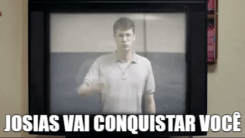 O gif contém uma propaganda na tv em que um homem fala "Josias vai conquistar você".
